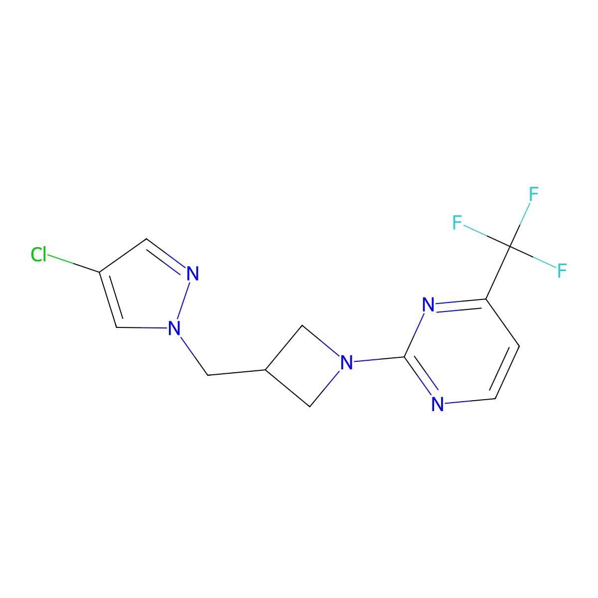 2-{3-[(4-chloro-1H-pyrazol-1-yl)methyl]azetidin-1-yl}-4-(trifluoromethyl)pyrimidine molecular structure, CAS 2549050-83-9
