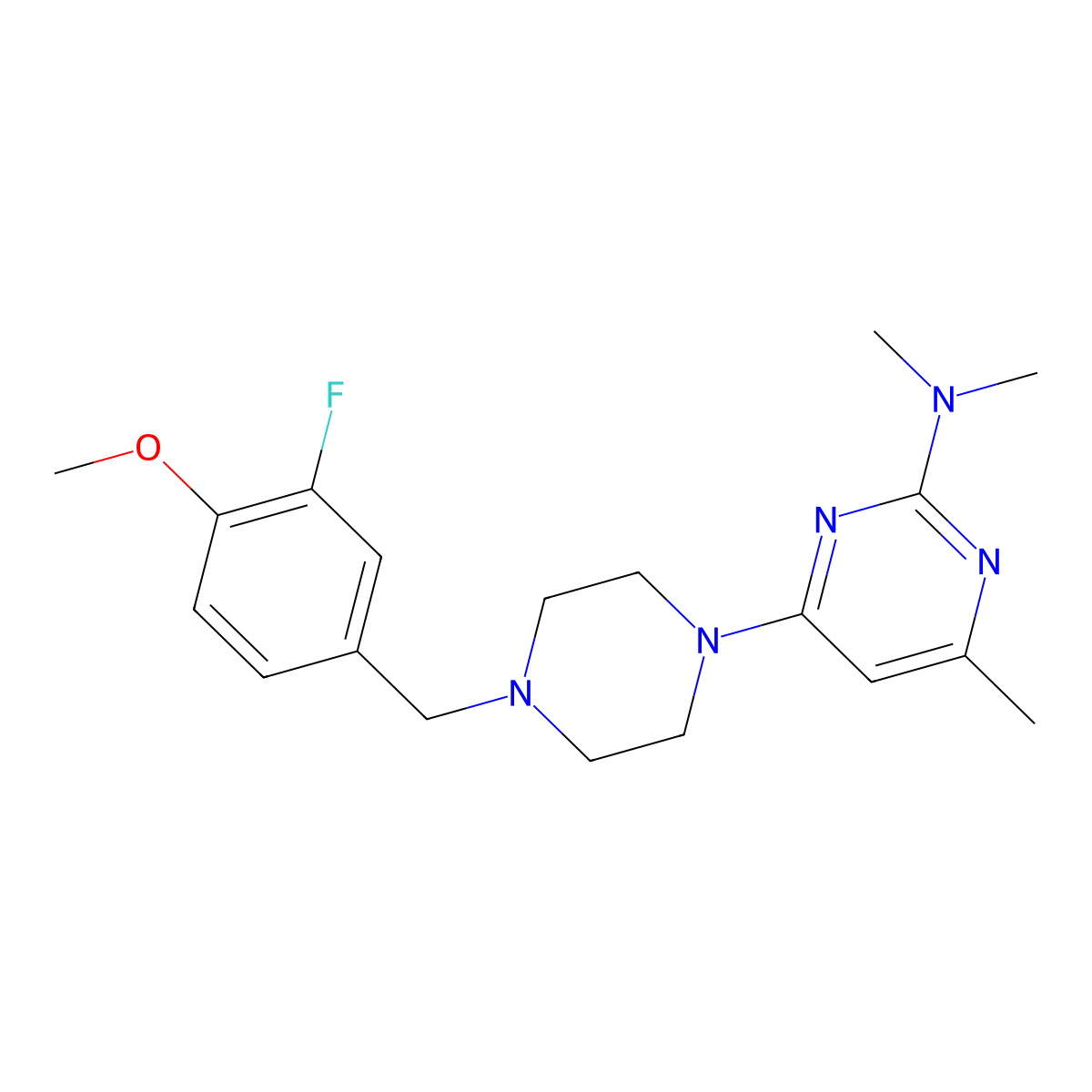 4-{4-[(3-fluoro-4-methoxyphenyl)methyl]piperazin-1-yl}-N,N,6-trimethylpyrimidin-2-amine molecular structure, CAS 2549050-86-2