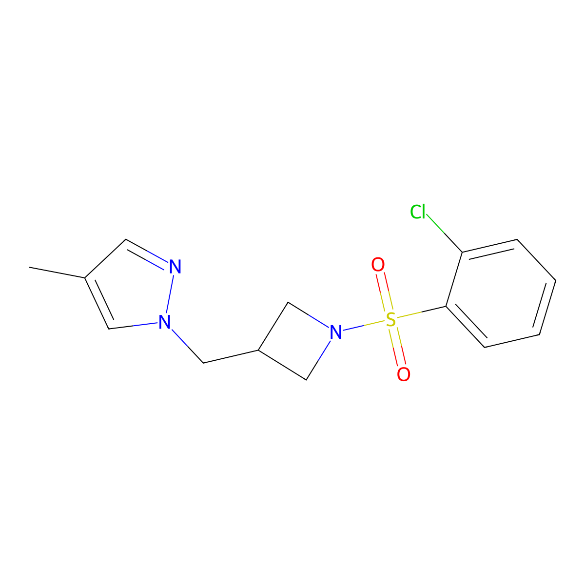 1-{[1-(2-chlorobenzenesulfonyl)azetidin-3-yl]methyl}-4-methyl-1H-pyrazole molecular structure, CAS 2549050-90-8