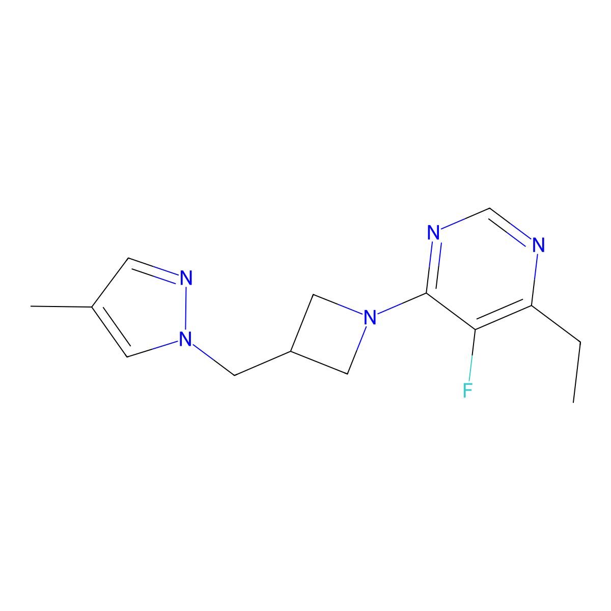 4-ethyl-5-fluoro-6-{3-[(4-methyl-1H-pyrazol-1-yl)methyl]azetidin-1-yl}pyrimidine molecular structure, CAS 2549050-95-3