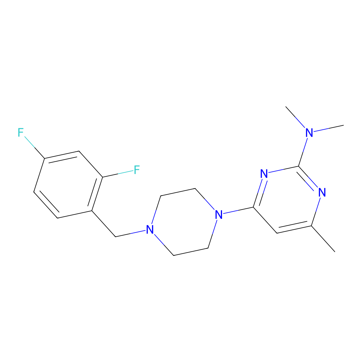 4-{4-[(2,4-difluorophenyl)methyl]piperazin-1-yl}-N,N,6-trimethylpyrimidin-2-amine molecular structure, CAS 2549050-96-4