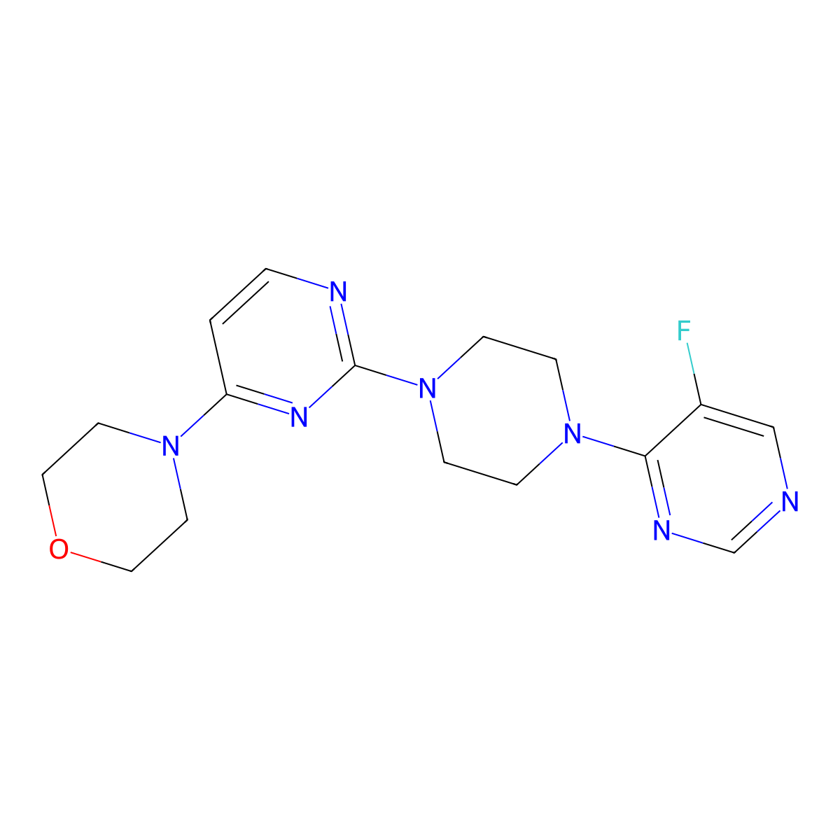 4-{2-[4-(5-Fluoropyrimidin-4-yl)piperazin-1-yl]pyrimidin-4-yl}morpholine molecular structure, CAS 2549050-99-7