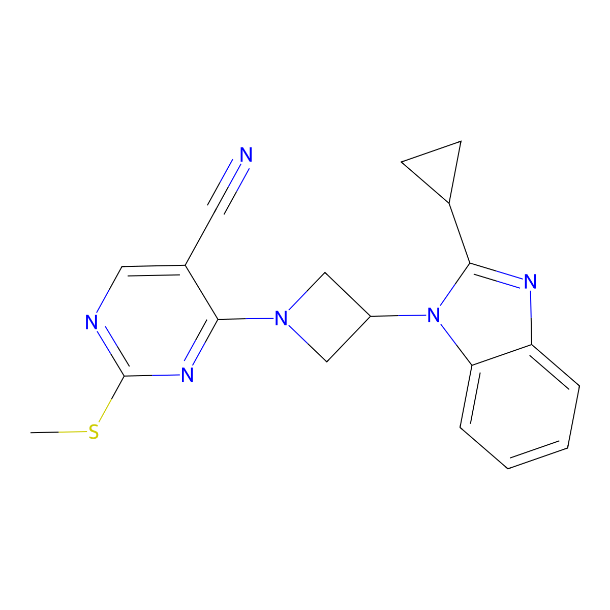 4-[3-(2-cyclopropyl-1H-1,3-benzodiazol-1-yl)azetidin-1-yl]-2-(methylsulfanyl)pyrimidine-5-carbonitrile molecular structure, CAS 2549051-01-4
