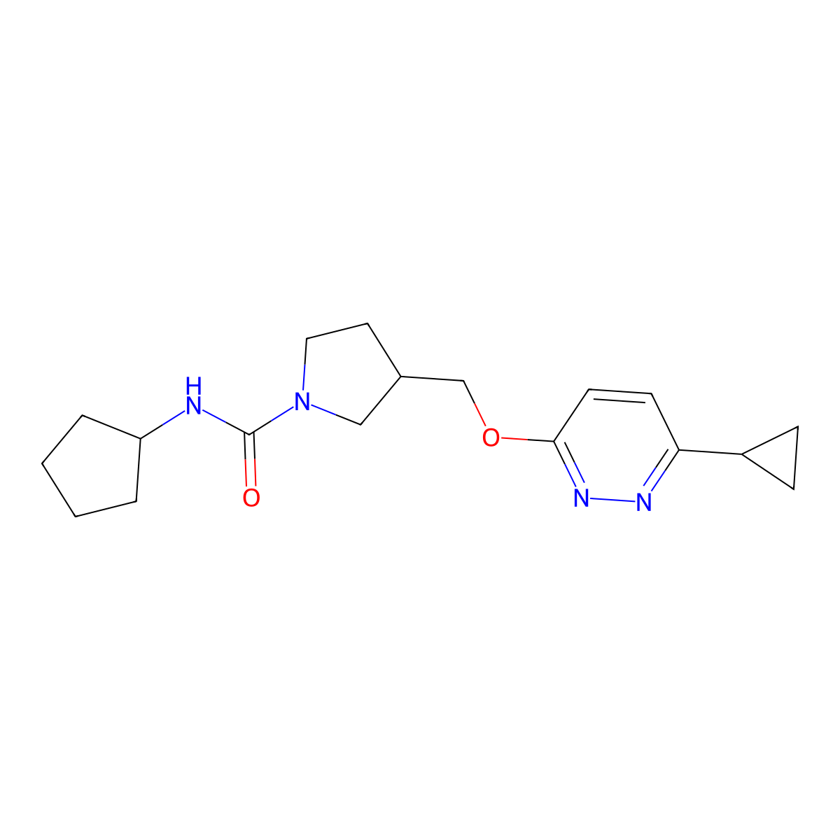N-cyclopentyl-3-{[(6-cyclopropylpyridazin-3-yl)oxy]methyl}pyrrolidine-1-carboxamide molecular structure, CAS 2549051-05-8