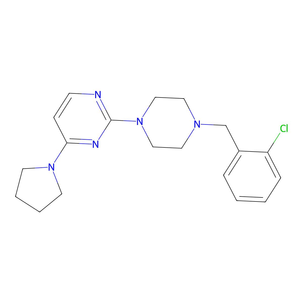 2-{4-[(2-Chlorophenyl)methyl]piperazin-1-yl}-4-(pyrrolidin-1-yl)pyrimidine molecular structure, CAS 2549051-08-1