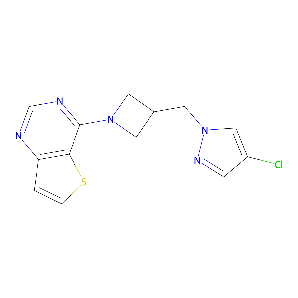 4-chloro-1-[(1-{thieno[3,2-d]pyrimidin-4-yl}azetidin-3-yl)methyl]-1H-pyrazole molecular structure, CAS 2549051-12-7