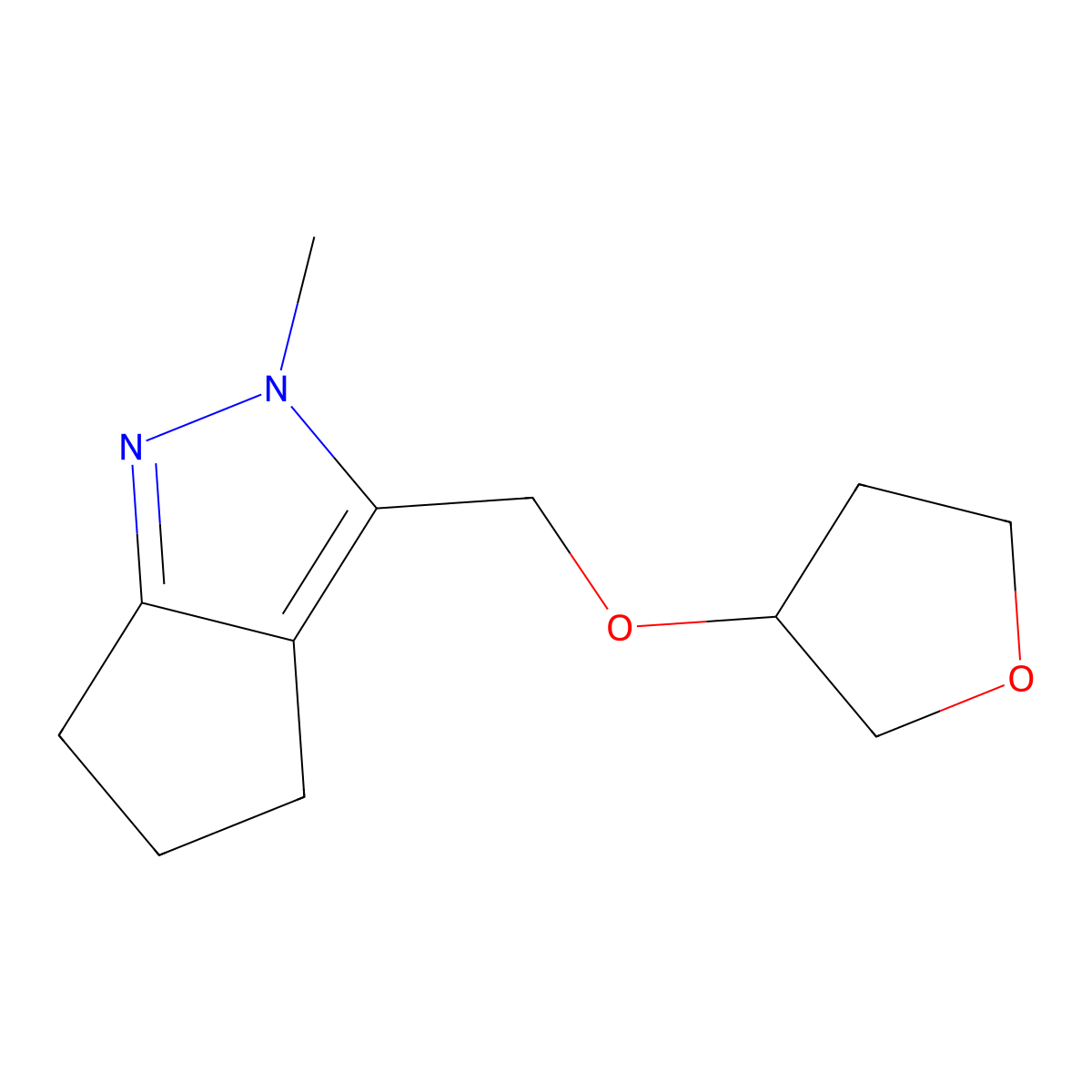 2-methyl-3-[(oxolan-3-yloxy)methyl]-2H,4H,5H,6H-cyclopenta[c]pyrazole molecular structure, CAS 2549051-25-2
