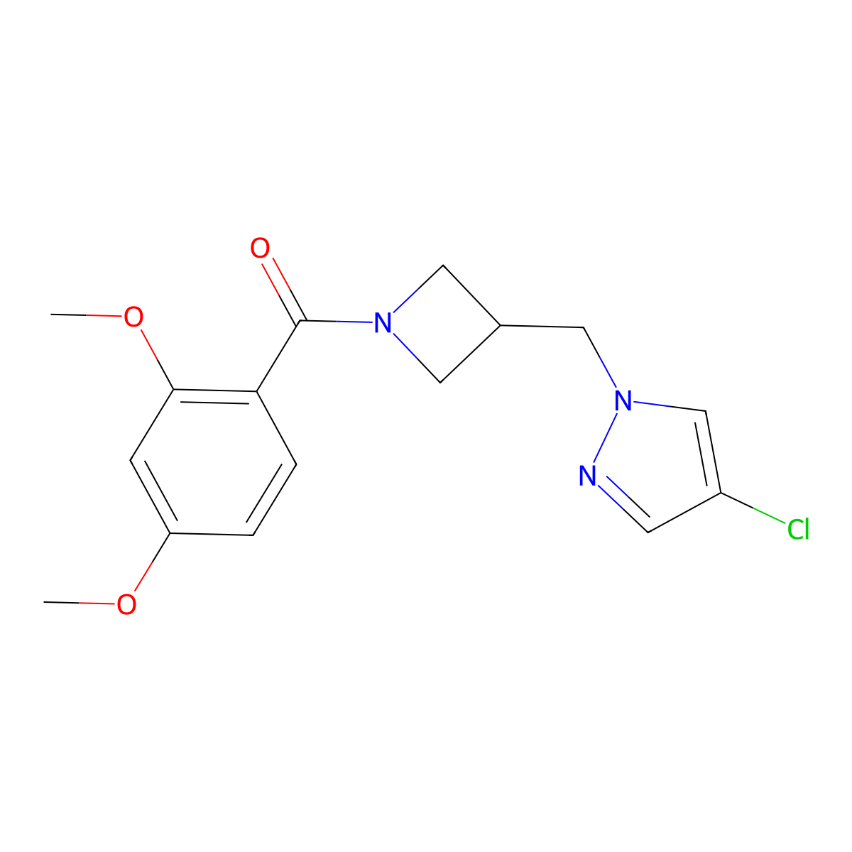 4-chloro-1-{[1-(2,4-dimethoxybenzoyl)azetidin-3-yl]methyl}-1H-pyrazole molecular structure, CAS 2549051-26-3