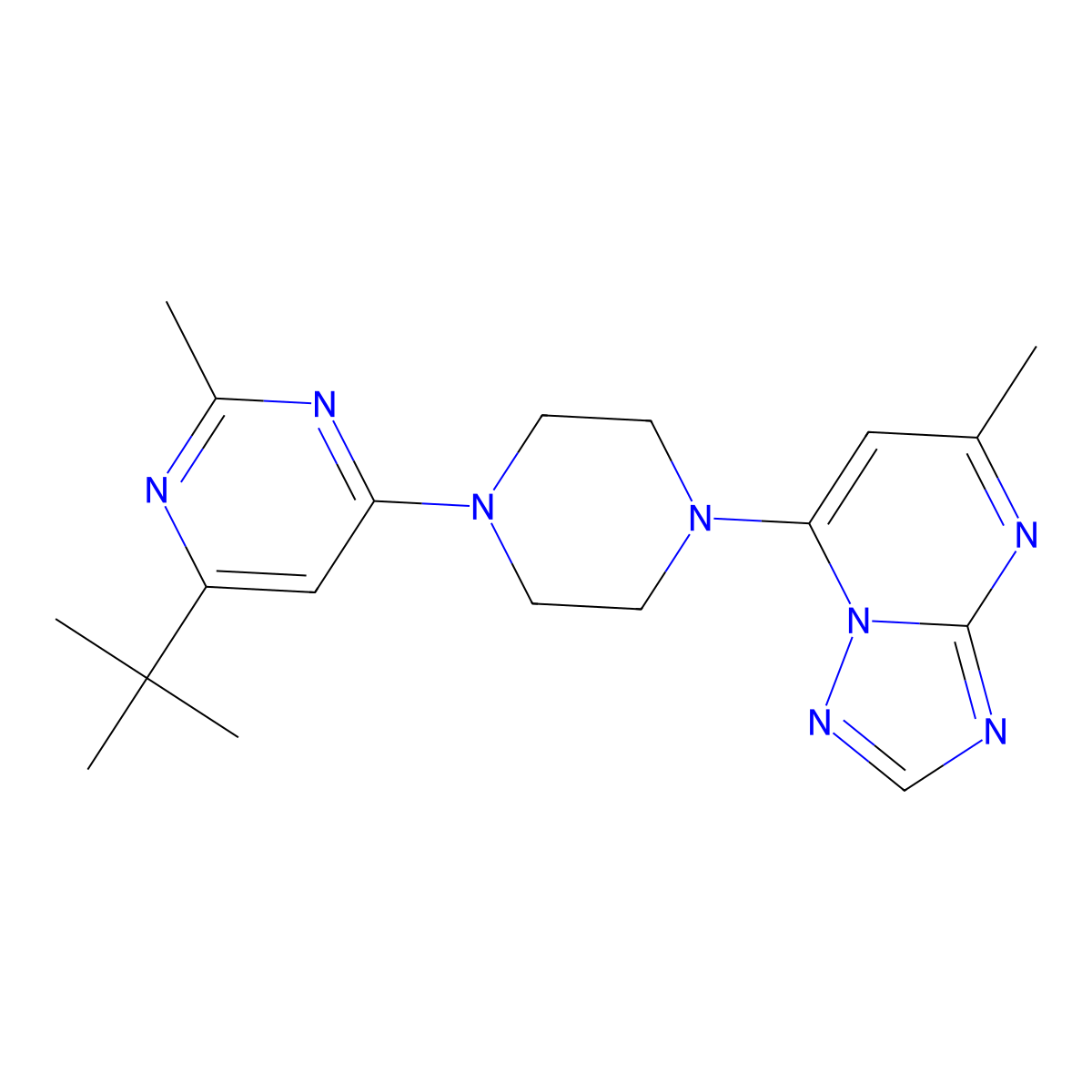 4-Tert-butyl-2-methyl-6-(4-{5-methyl-[1,2,4]triazolo[1,5-a]pyrimidin-7-yl}piperazin-1-yl)pyrimidine molecular structure, CAS 2549051-29-6