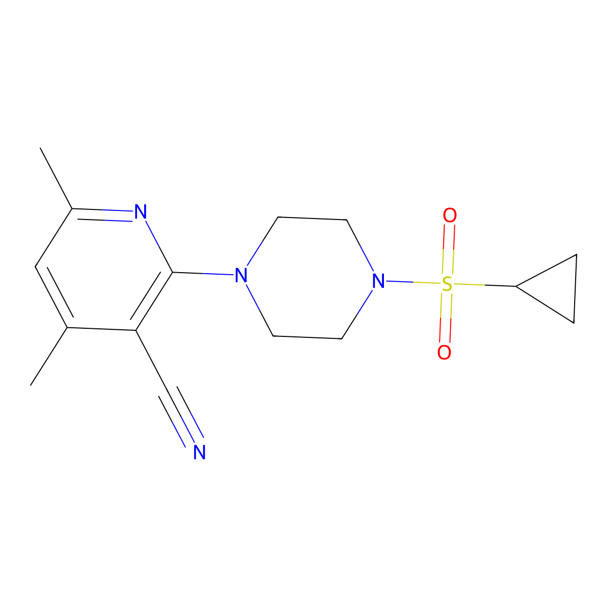 2-[4-(Cyclopropanesulfonyl)piperazin-1-yl]-4,6-dimethylpyridine-3-carbonitrile molecular structure, CAS 2549051-31-0