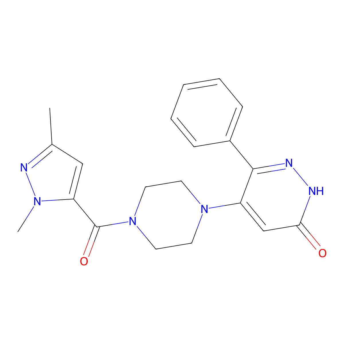 5-[4-(1,3-dimethyl-1H-pyrazole-5-carbonyl)piperazin-1-yl]-6-phenyl-2,3-dihydropyridazin-3-one molecular structure, CAS 2549051-34-3