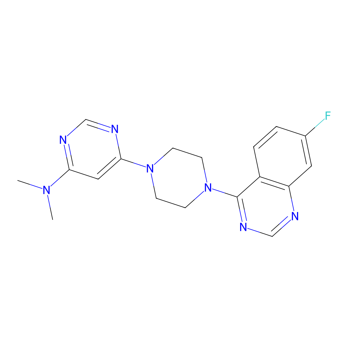 6-[4-(7-fluoroquinazolin-4-yl)piperazin-1-yl]-N,N-dimethylpyrimidin-4-amine molecular structure, CAS 2549051-36-5
