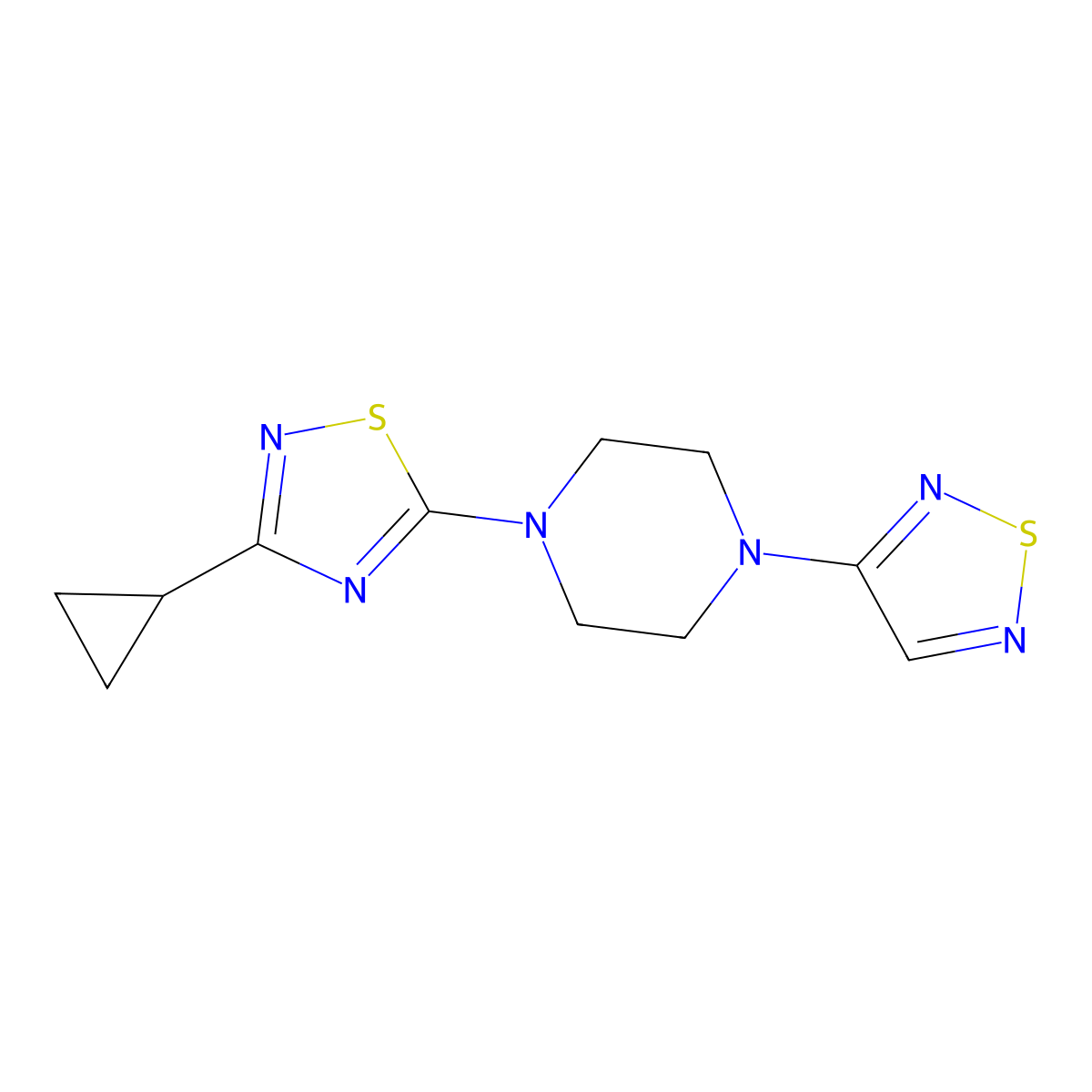 1-(3-Cyclopropyl-1,2,4-thiadiazol-5-yl)-4-(1,2,5-thiadiazol-3-yl)piperazine molecular structure, CAS 2549051-41-2