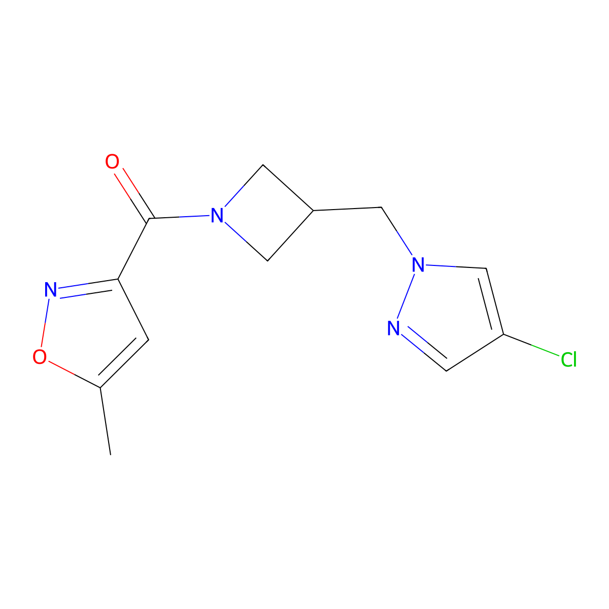3-{3-[(4-chloro-1H-pyrazol-1-yl)methyl]azetidine-1-carbonyl}-5-methyl-1,2-oxazole molecular structure, CAS 2549051-43-4