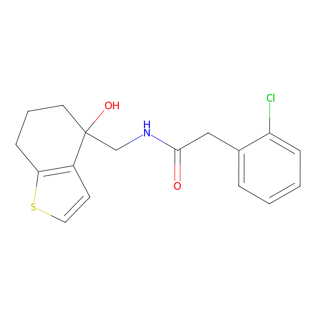 2-(2-chlorophenyl)-N-[(4-hydroxy-4,5,6,7-tetrahydro-1-benzothiophen-4-yl)methyl]acetamide molecular structure, CAS 2549051-46-7