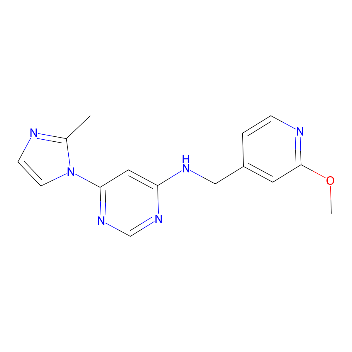 N-[(2-methoxypyridin-4-yl)methyl]-6-(2-methyl-1H-imidazol-1-yl)pyrimidin-4-amine molecular structure, CAS 2549051-64-9