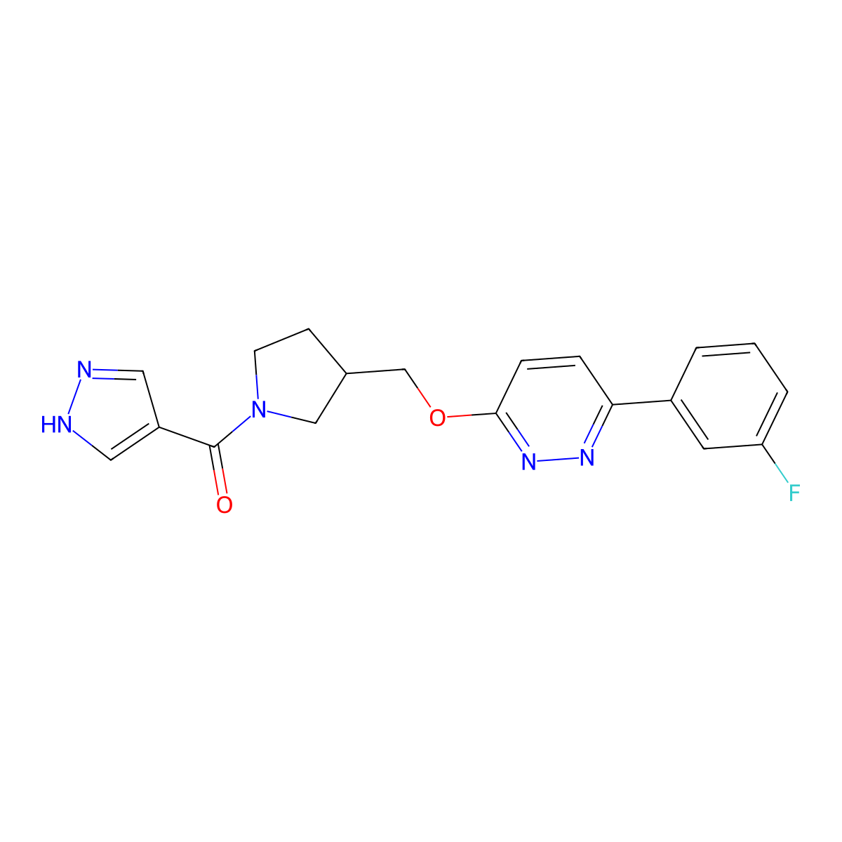 3-(3-fluorophenyl)-6-{[1-(1H-pyrazole-4-carbonyl)pyrrolidin-3-yl]methoxy}pyridazine molecular structure, CAS 2549051-65-0