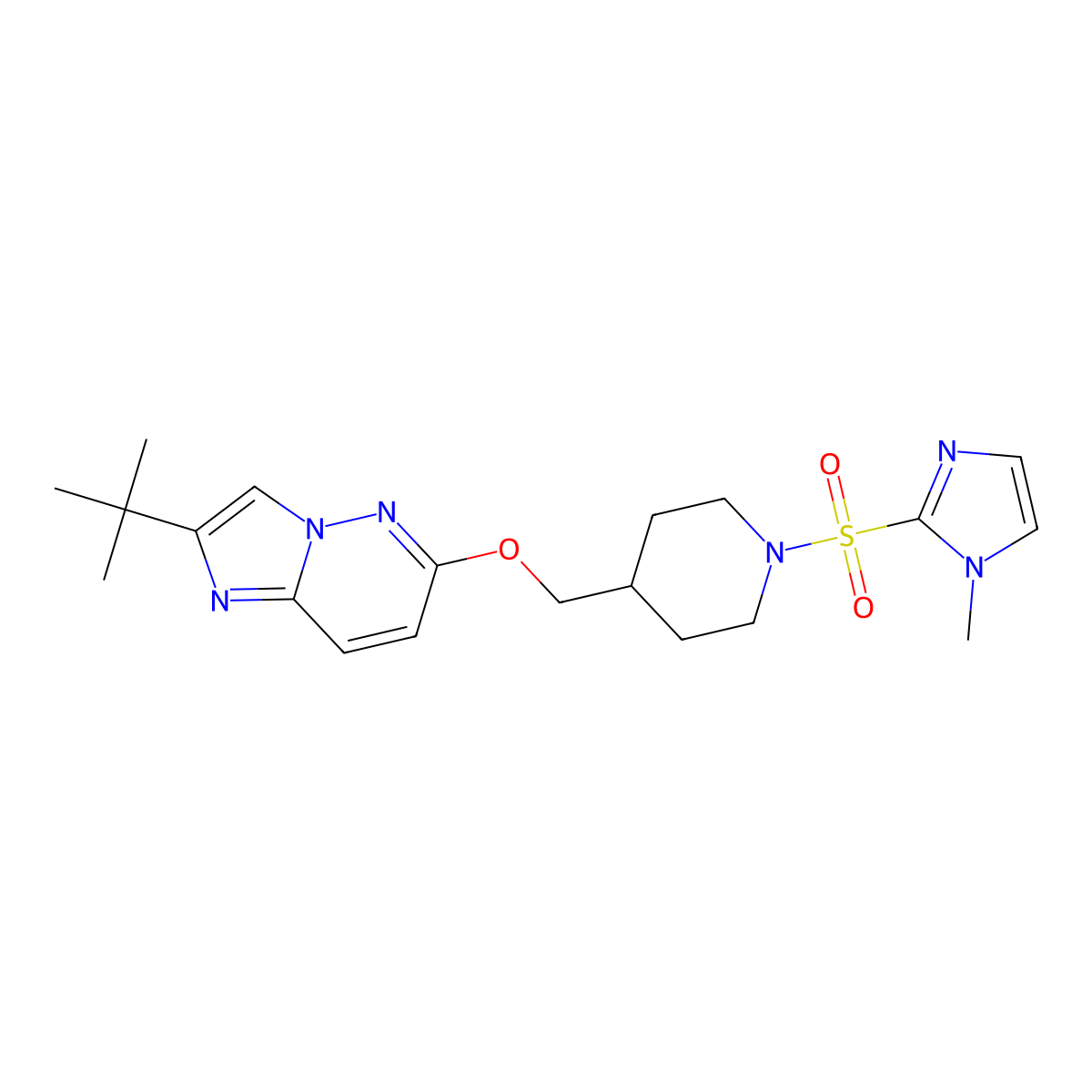 4-[({2-tert-butylimidazo[1,2-b]pyridazin-6-yl}oxy)methyl]-1-[(1-methyl-1H-imidazol-2-yl)sulfonyl]piperidine molecular structure, CAS 2549051-68-3