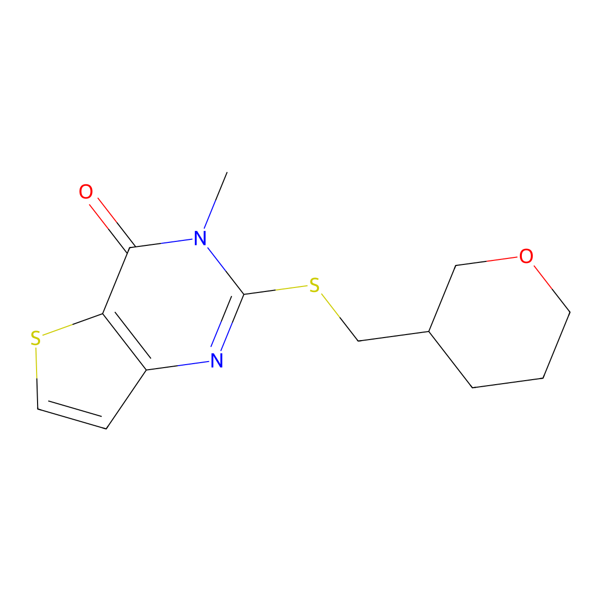 3-methyl-2-{[(oxan-3-yl)methyl]sulfanyl}-3H,4H-thieno[3,2-d]pyrimidin-4-one molecular structure, CAS 2549051-73-0