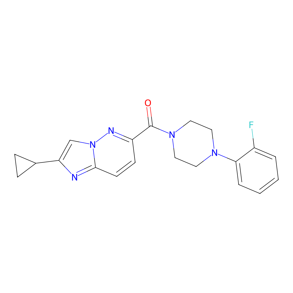 1-{2-Cyclopropylimidazo[1,2-b]pyridazine-6-carbonyl}-4-(2-fluorophenyl)piperazine molecular structure, CAS 2549051-76-3