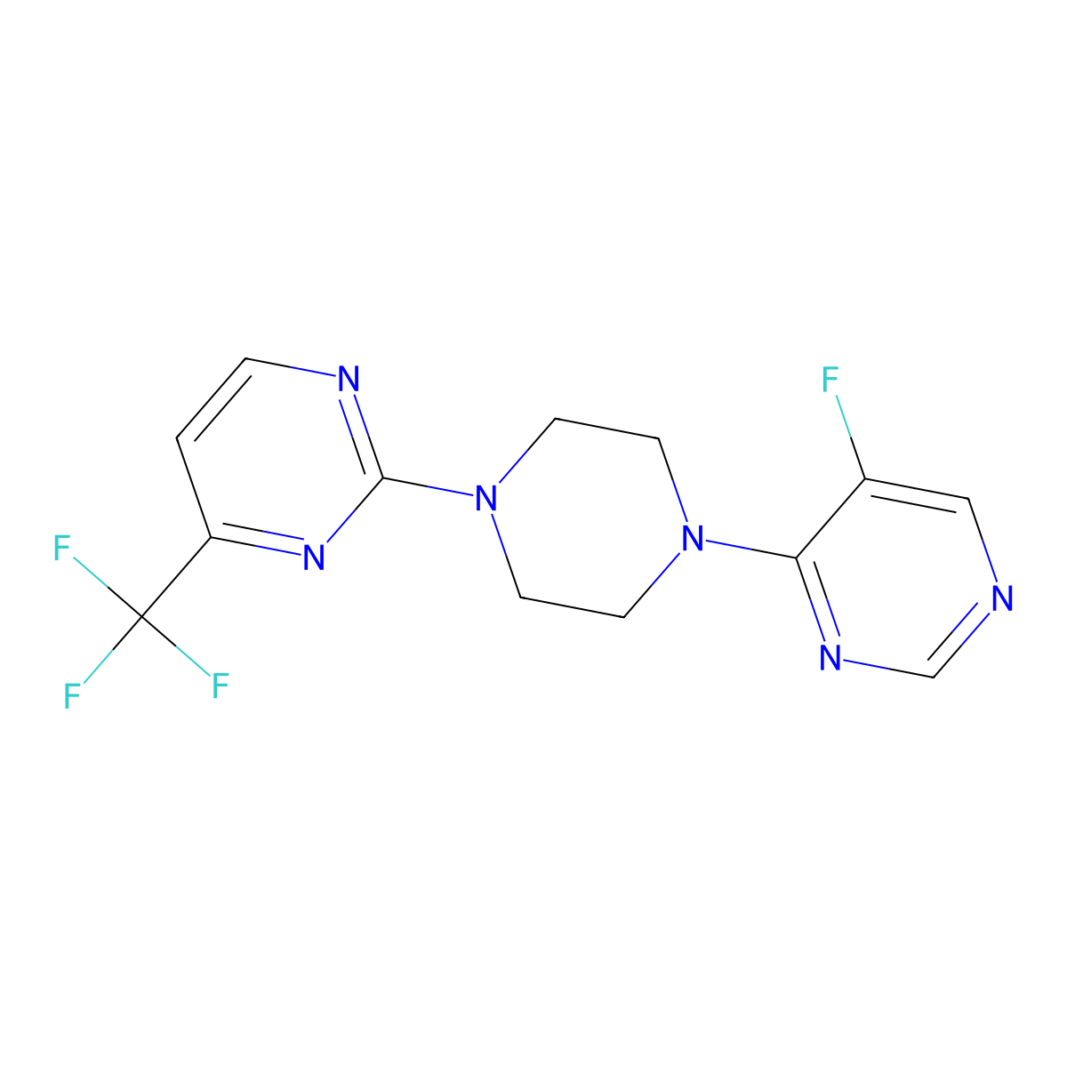 2-[4-(5-Fluoropyrimidin-4-yl)piperazin-1-yl]-4-(trifluoromethyl)pyrimidine molecular structure, CAS 2549051-77-4