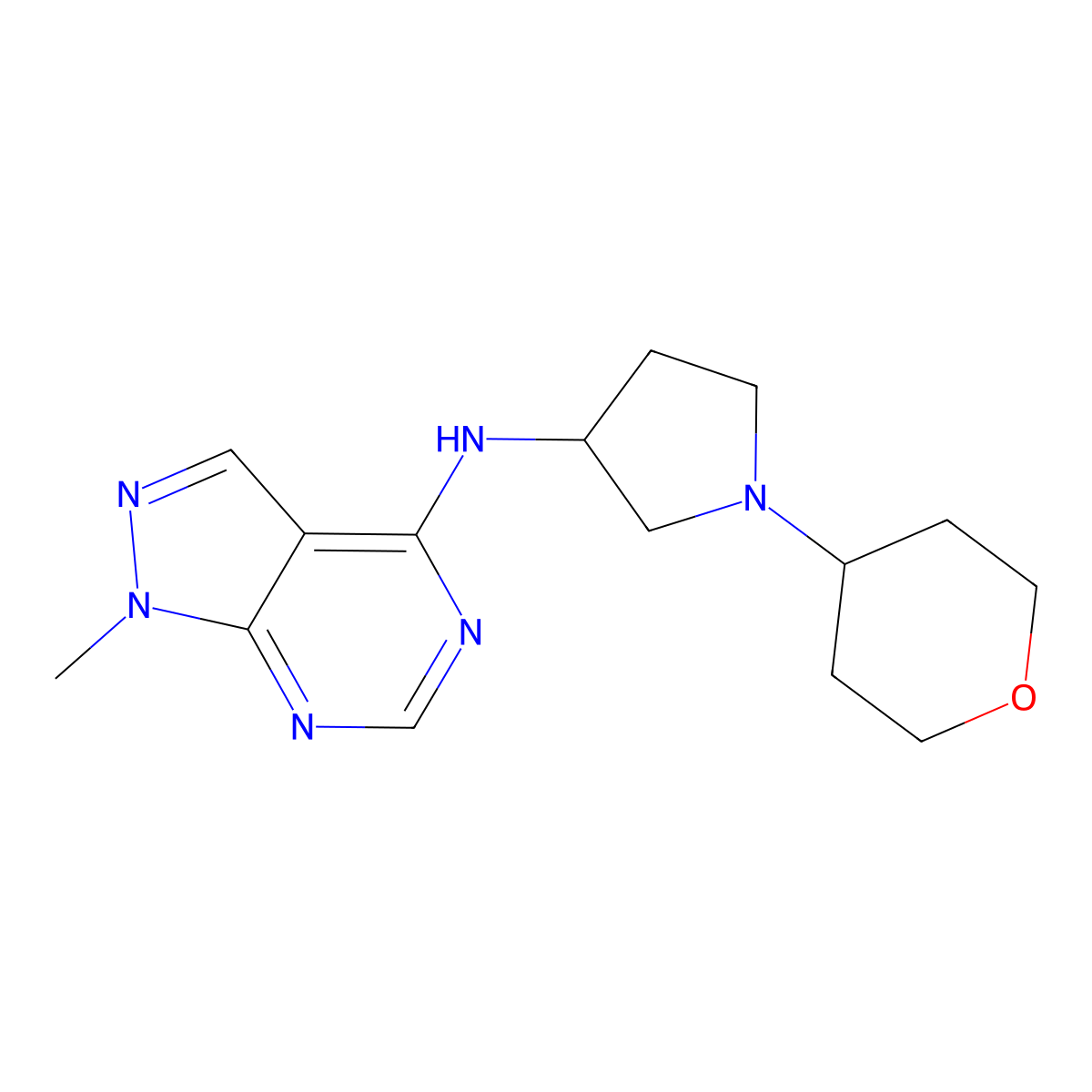 N-{1-methyl-1H-pyrazolo[3,4-d]pyrimidin-4-yl}-1-(oxan-4-yl)pyrrolidin-3-amine molecular structure, CAS 2549051-78-5