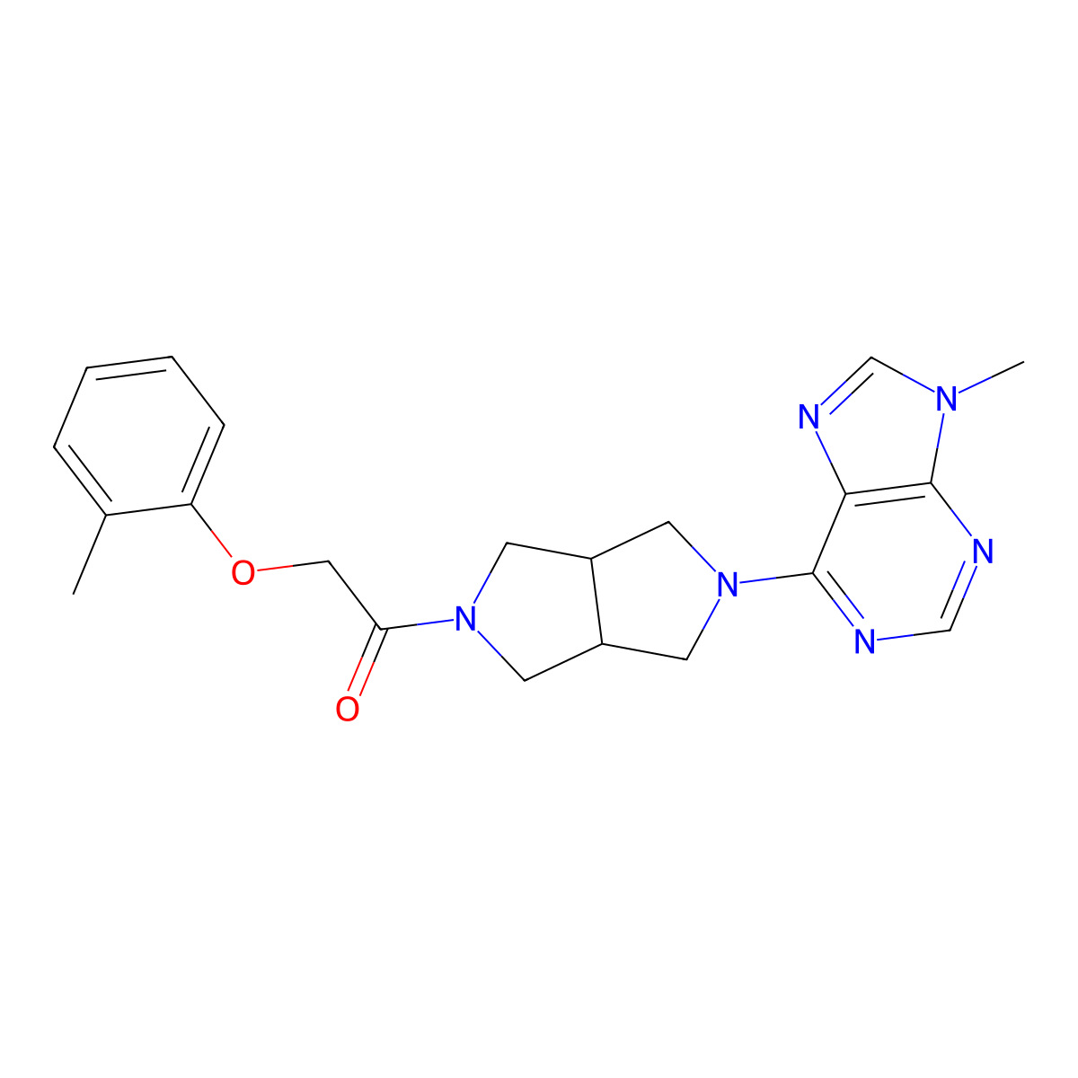 1-[5-(9-methyl-9H-purin-6-yl)-octahydropyrrolo[3,4-c]pyrrol-2-yl]-2-(2-methylphenoxy)ethan-1-one molecular structure, CAS 2549051-87-6
