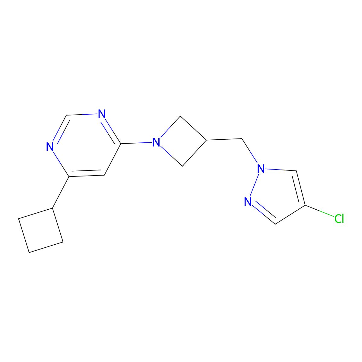 4-{3-[(4-chloro-1H-pyrazol-1-yl)methyl]azetidin-1-yl}-6-cyclobutylpyrimidine molecular structure, CAS 2549051-90-1