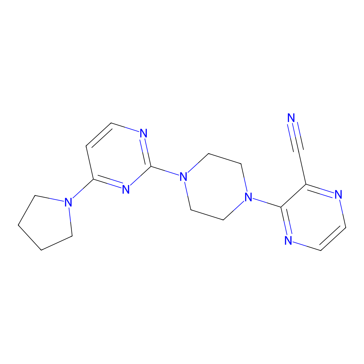 3-{4-[4-(Pyrrolidin-1-yl)pyrimidin-2-yl]piperazin-1-yl}pyrazine-2-carbonitrile molecular structure, CAS 2549051-94-5