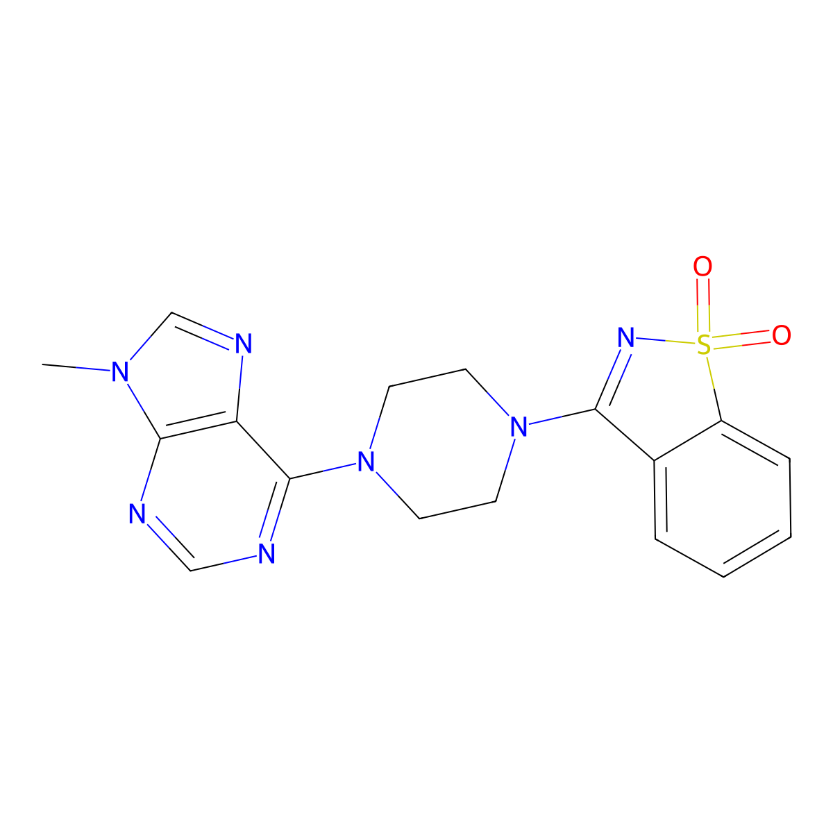 3-[4-(9-methyl-9H-purin-6-yl)piperazin-1-yl]-1lambda6,2-benzothiazole-1,1-dione molecular structure, CAS 2549052-00-6