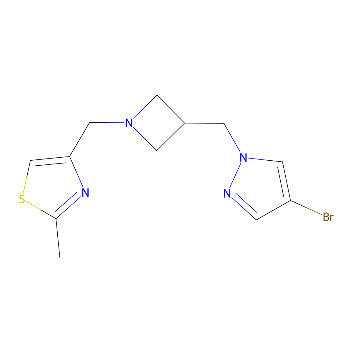 4-({3-[(4-bromo-1H-pyrazol-1-yl)methyl]azetidin-1-yl}methyl)-2-methyl-1,3-thiazole molecular structure, CAS 2549052-02-8