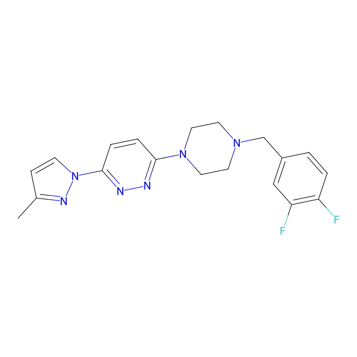 3-{4-[(3,4-difluorophenyl)methyl]piperazin-1-yl}-6-(3-methyl-1H-pyrazol-1-yl)pyridazine molecular structure, CAS 2549052-03-9