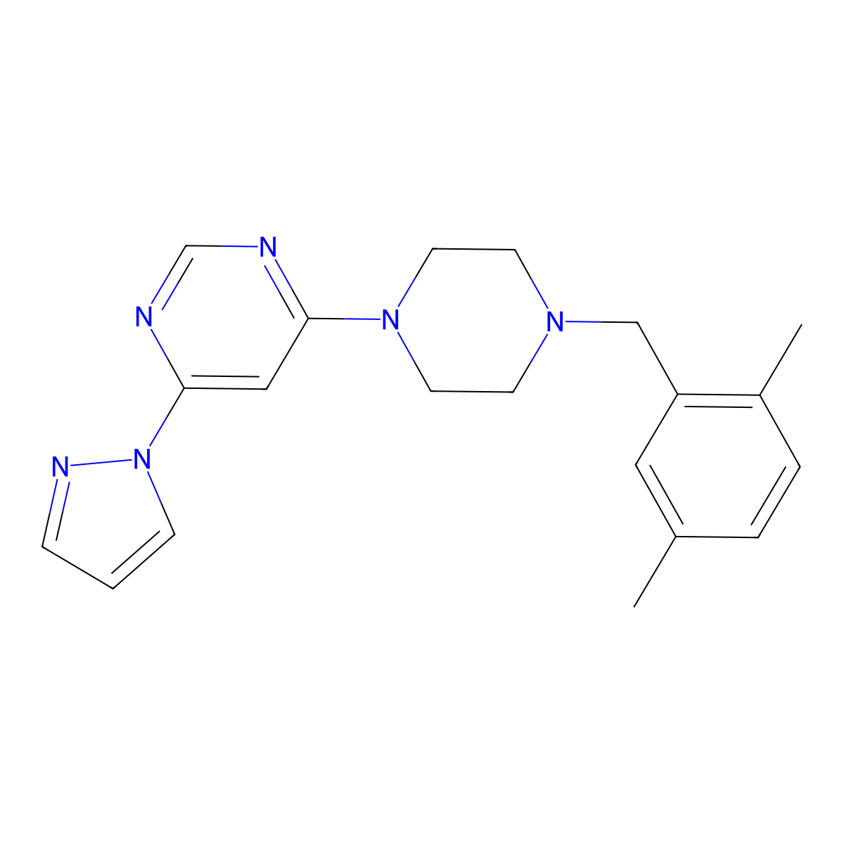 4-{4-[(2,5-dimethylphenyl)methyl]piperazin-1-yl}-6-(1H-pyrazol-1-yl)pyrimidine molecular structure, CAS 2549052-08-4