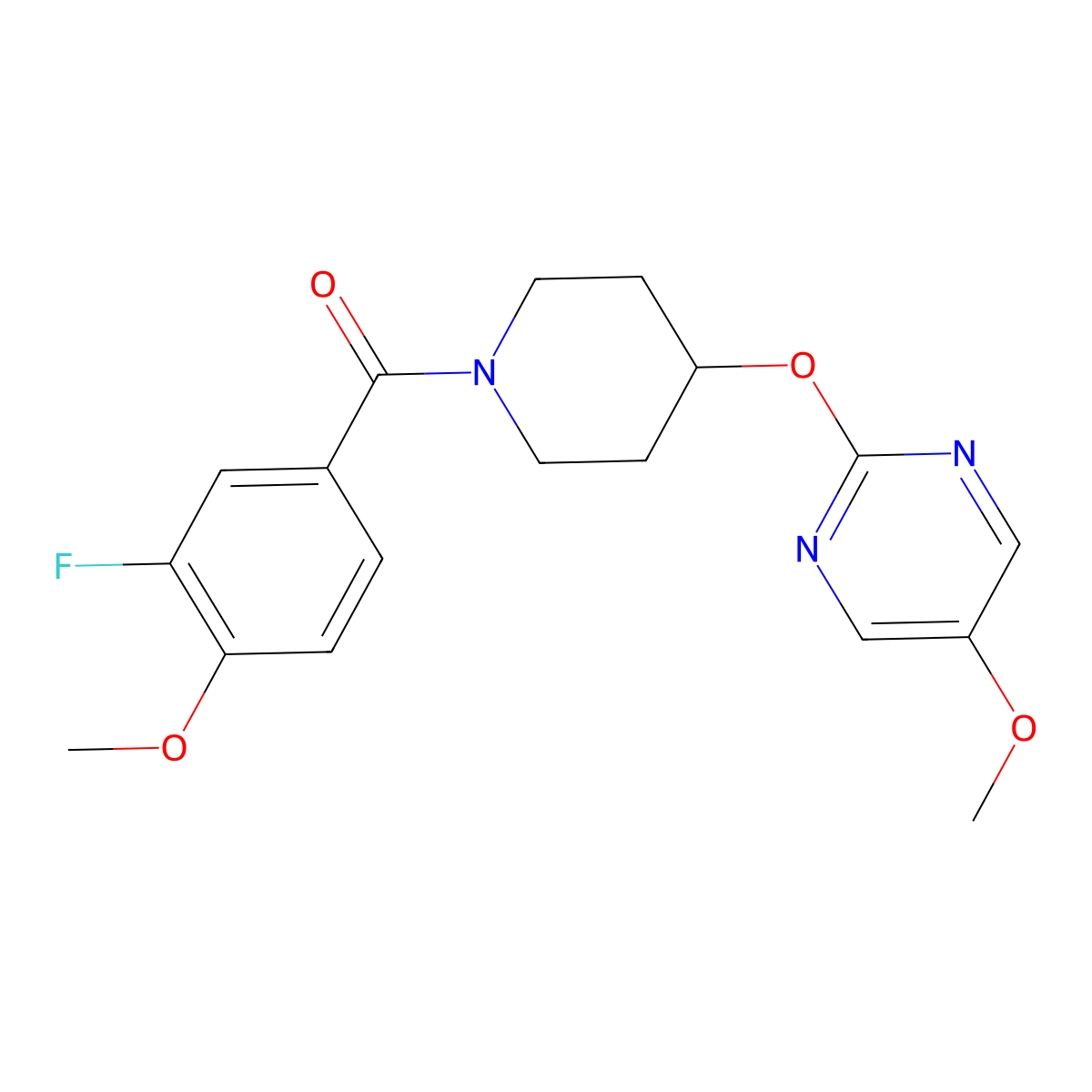 2-{[1-(3-Fluoro-4-methoxybenzoyl)piperidin-4-yl]oxy}-5-methoxypyrimidine molecular structure, CAS 2549052-09-5