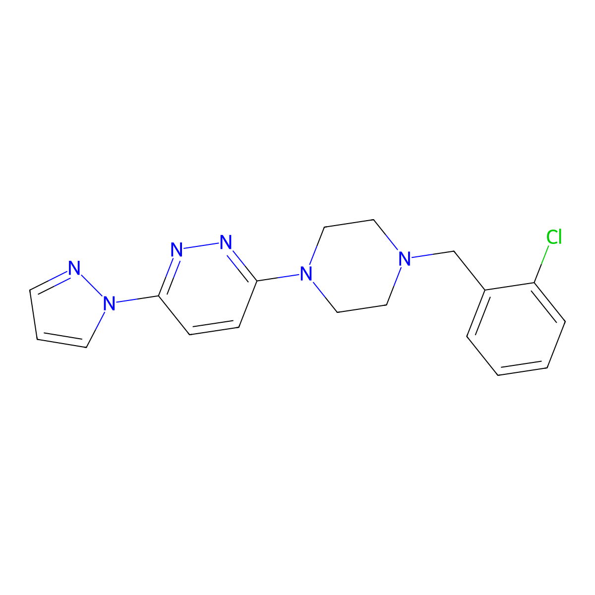 3-{4-[(2-chlorophenyl)methyl]piperazin-1-yl}-6-(1H-pyrazol-1-yl)pyridazine molecular structure, CAS 2549052-11-9
