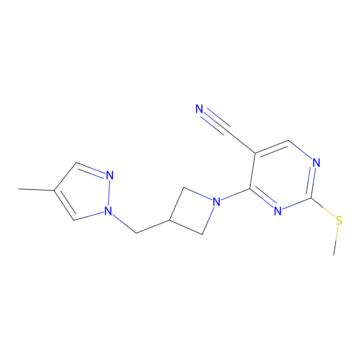 4-{3-[(4-methyl-1H-pyrazol-1-yl)methyl]azetidin-1-yl}-2-(methylsulfanyl)pyrimidine-5-carbonitrile molecular structure, CAS 2549052-15-3