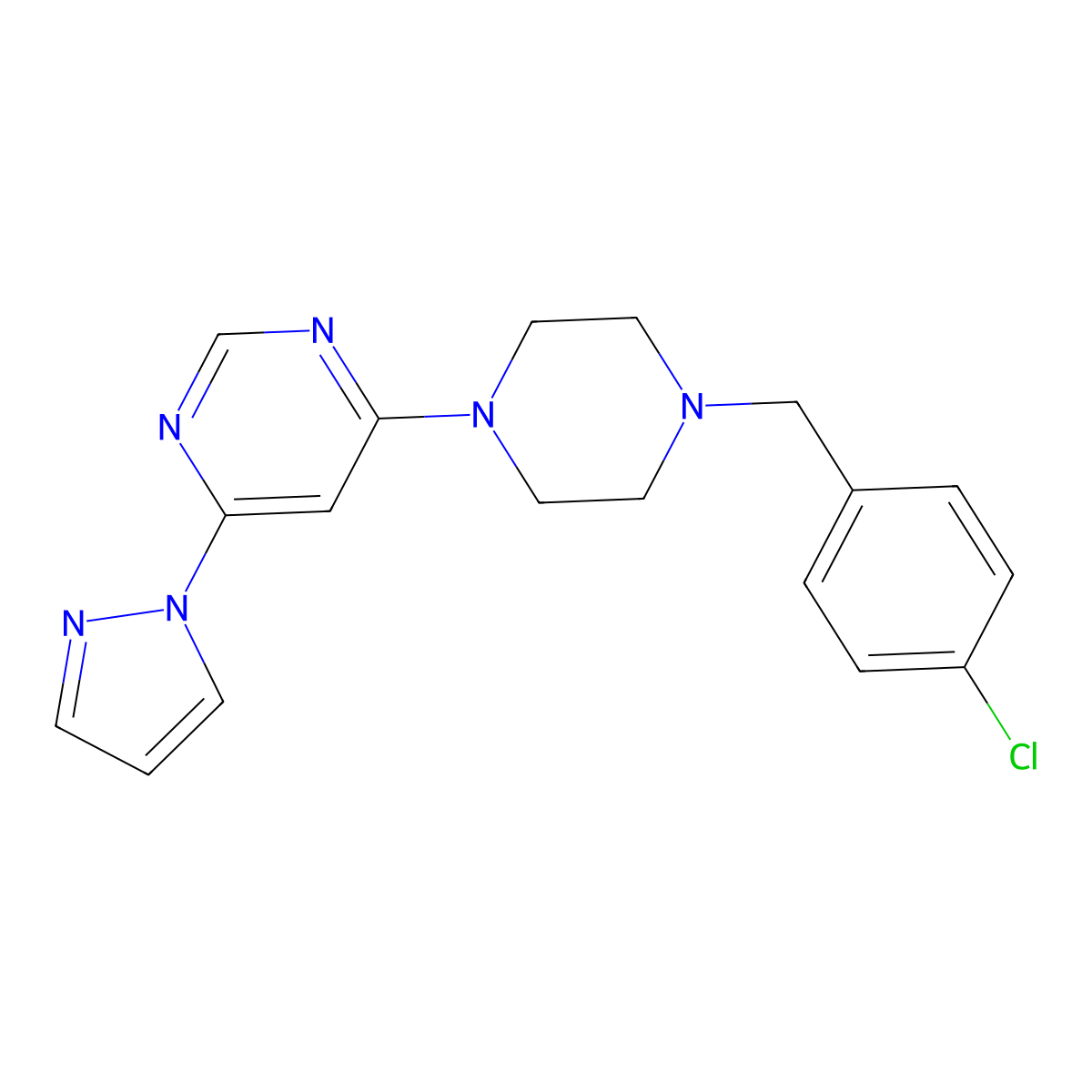 4-{4-[(4-chlorophenyl)methyl]piperazin-1-yl}-6-(1H-pyrazol-1-yl)pyrimidine molecular structure, CAS 2549052-22-2
