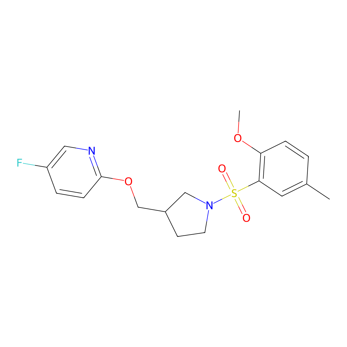 5-Fluoro-2-{[1-(2-methoxy-5-methylbenzenesulfonyl)pyrrolidin-3-yl]methoxy}pyridine molecular structure, CAS 2549052-26-6