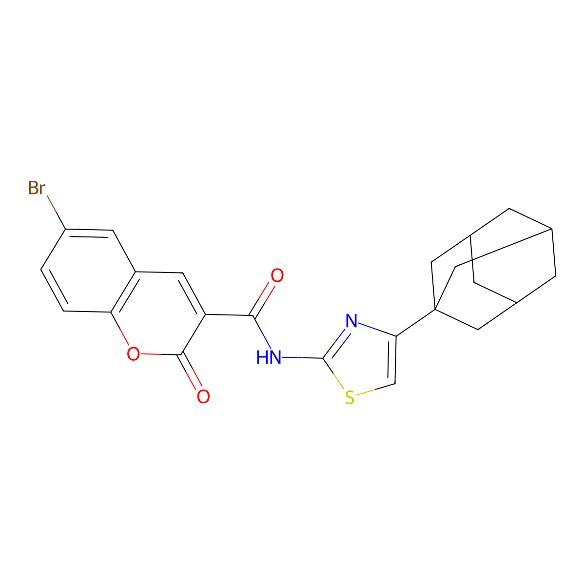 N-[4-(adamantan-1-yl)-1,3-thiazol-2-yl]-6-bromo-2-oxo-2H-chromene-3-carboxamide molecular structure, CAS 2549052-27-7
