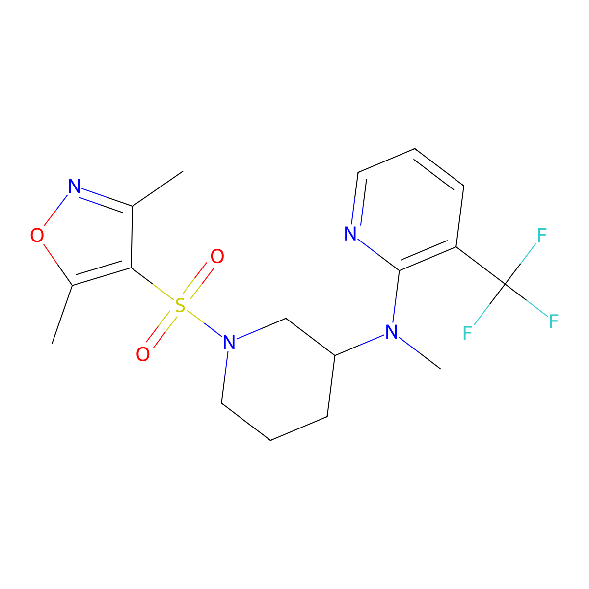 N-{1-[(3,5-dimethyl-1,2-oxazol-4-yl)sulfonyl]piperidin-3-yl}-N-methyl-3-(trifluoromethyl)pyridin-2-amine molecular structure, CAS 2549052-31-3