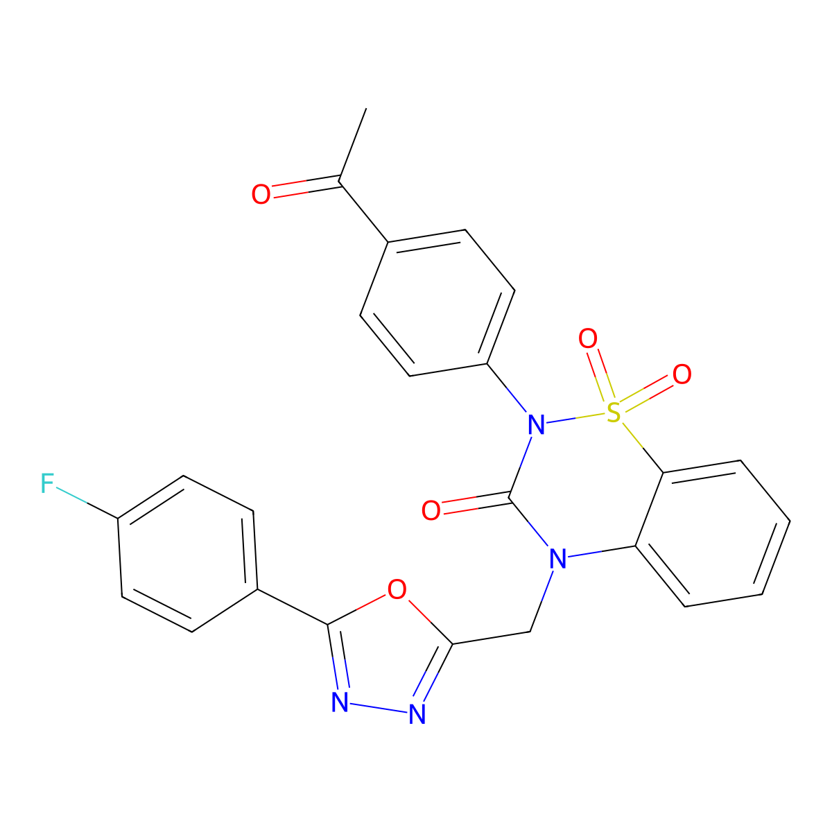 2-(4-acetylphenyl)-4-{[5-(4-fluorophenyl)-1,3,4-oxadiazol-2-yl]methyl}-3,4-dihydro-2H-1lambda6,2,4-benzothiadiazine-1,1,3-trione molecular structure, CAS 2549052-34-6