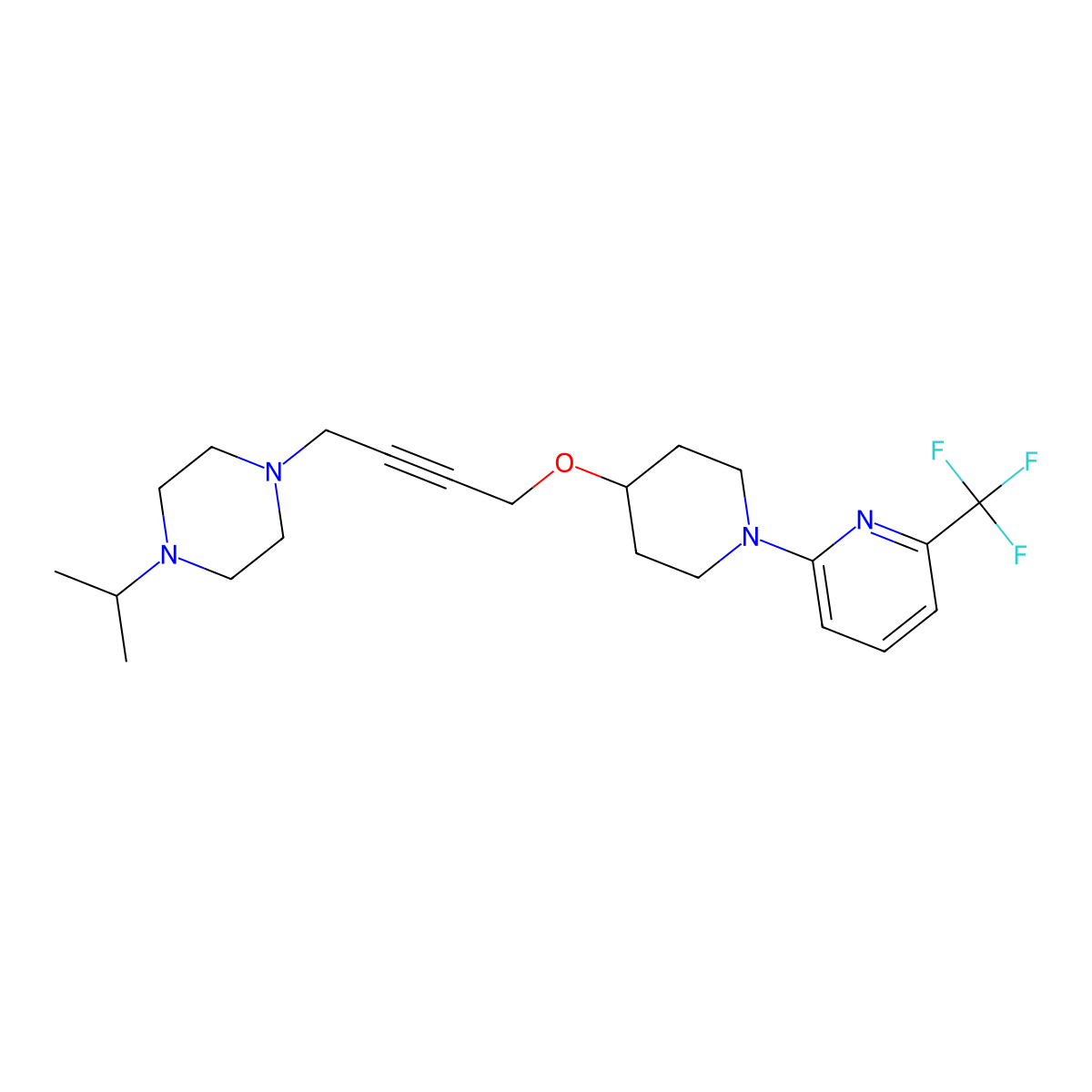 1-(Propan-2-yl)-4-[4-({1-[6-(trifluoromethyl)pyridin-2-yl]piperidin-4-yl}oxy)but-2-yn-1-yl]piperazine molecular structure, CAS 2549052-52-8