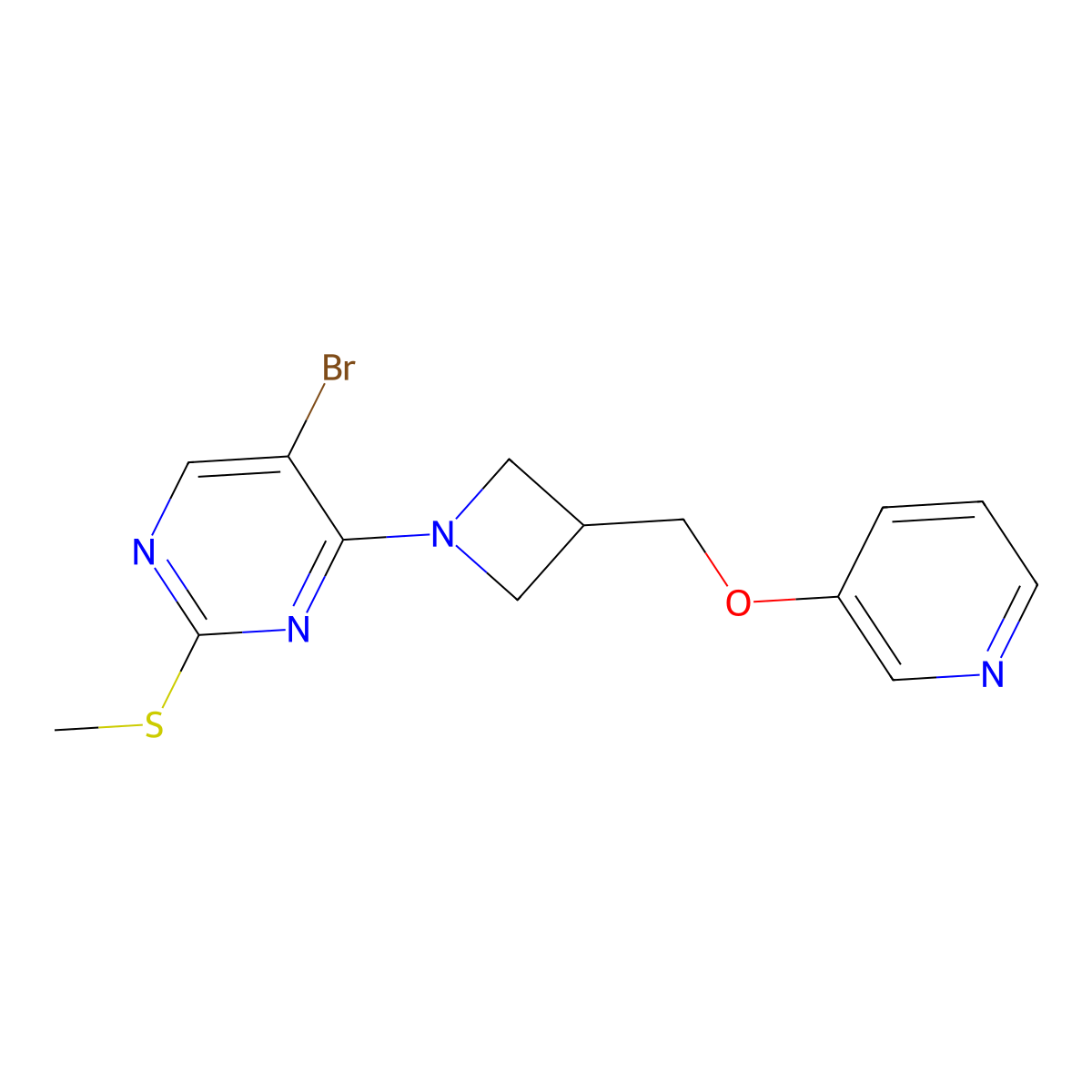 5-Bromo-2-(methylsulfanyl)-4-{3-[(pyridin-3-yloxy)methyl]azetidin-1-yl}pyrimidine molecular structure, CAS 2549052-53-9