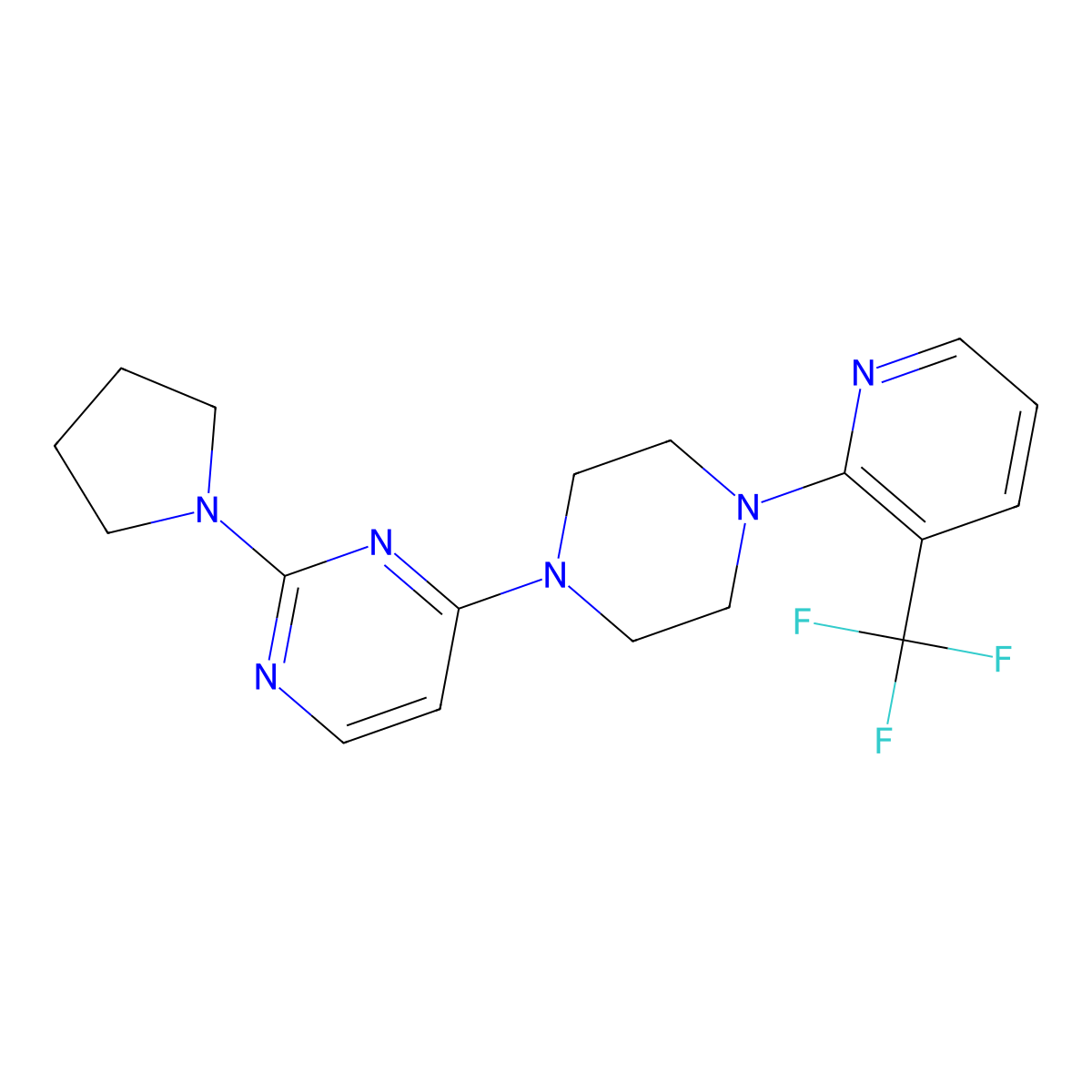 2-(Pyrrolidin-1-yl)-4-{4-[3-(trifluoromethyl)pyridin-2-yl]piperazin-1-yl}pyrimidine molecular structure, CAS 2549052-55-1