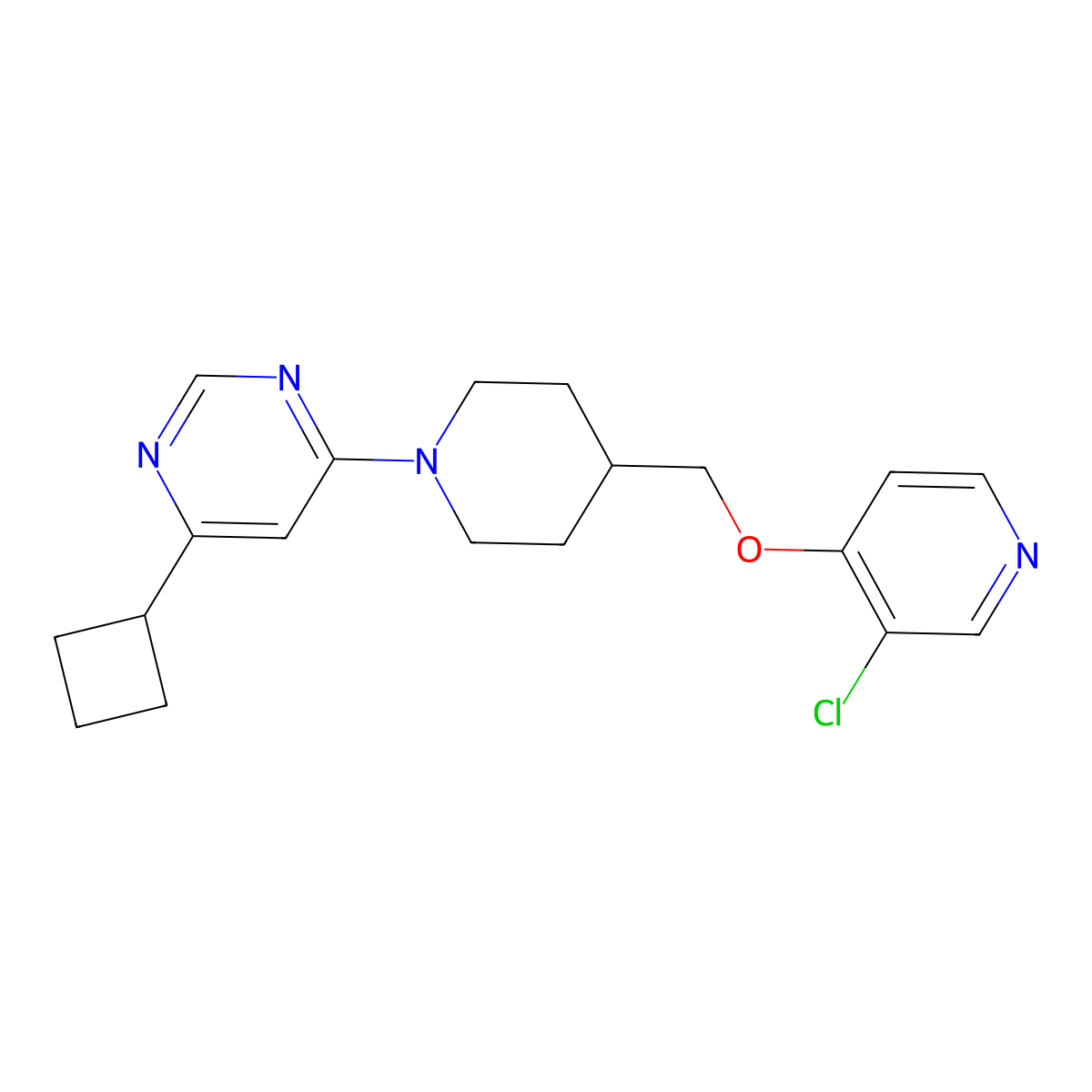 4-(4-{[(3-Chloropyridin-4-yl)oxy]methyl}piperidin-1-yl)-6-cyclobutylpyrimidine molecular structure, CAS 2549052-60-8