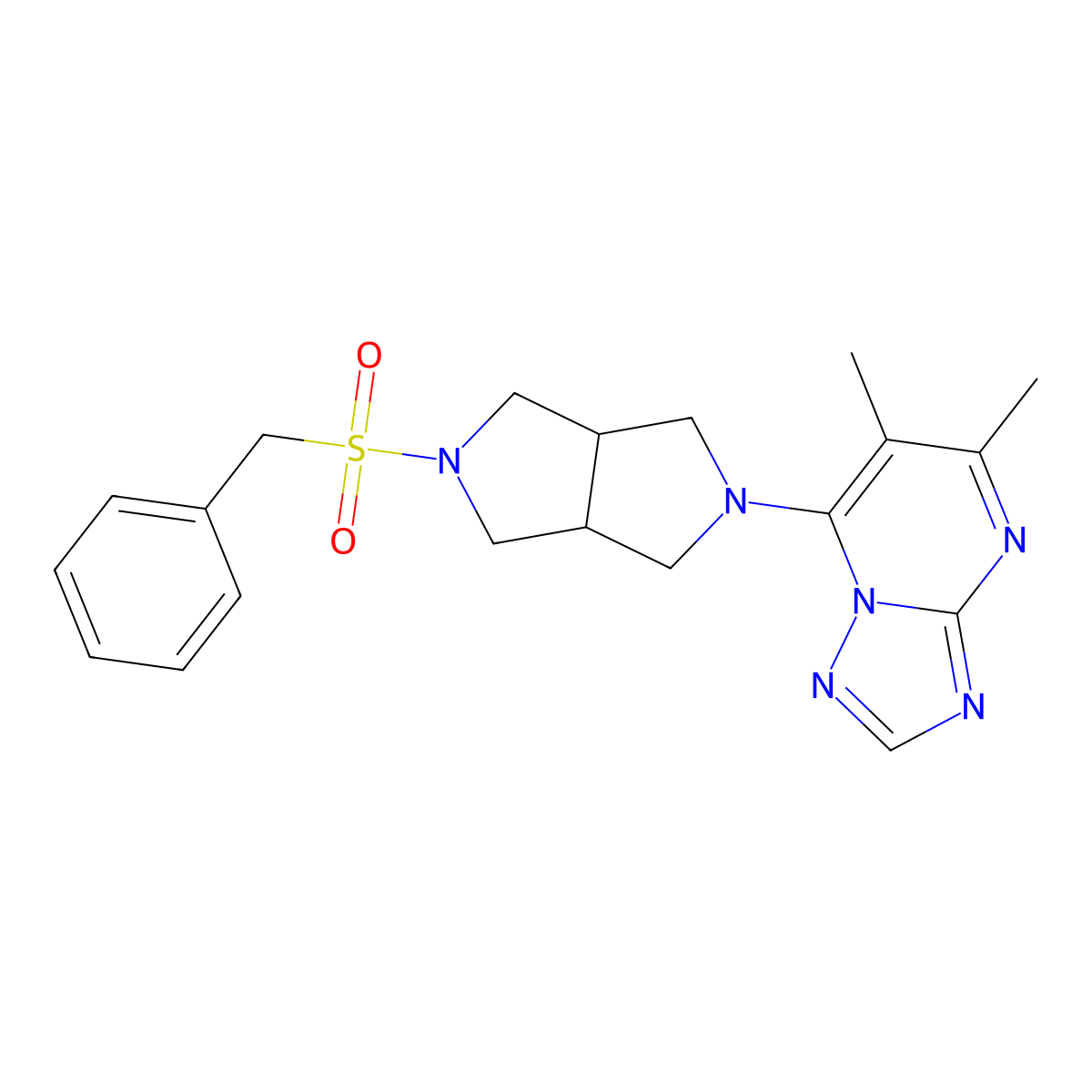 5,6-Dimethyl-7-{5-phenylmethanesulfonyl-octahydropyrrolo[3,4-c]pyrrol-2-yl}-[1,2,4]triazolo[1,5-a]pyrimidine molecular structure, CAS 2549052-65-3