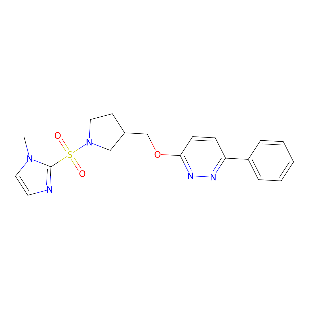 3-({1-[(1-methyl-1H-imidazol-2-yl)sulfonyl]pyrrolidin-3-yl}methoxy)-6-phenylpyridazine molecular structure, CAS 2549052-66-4