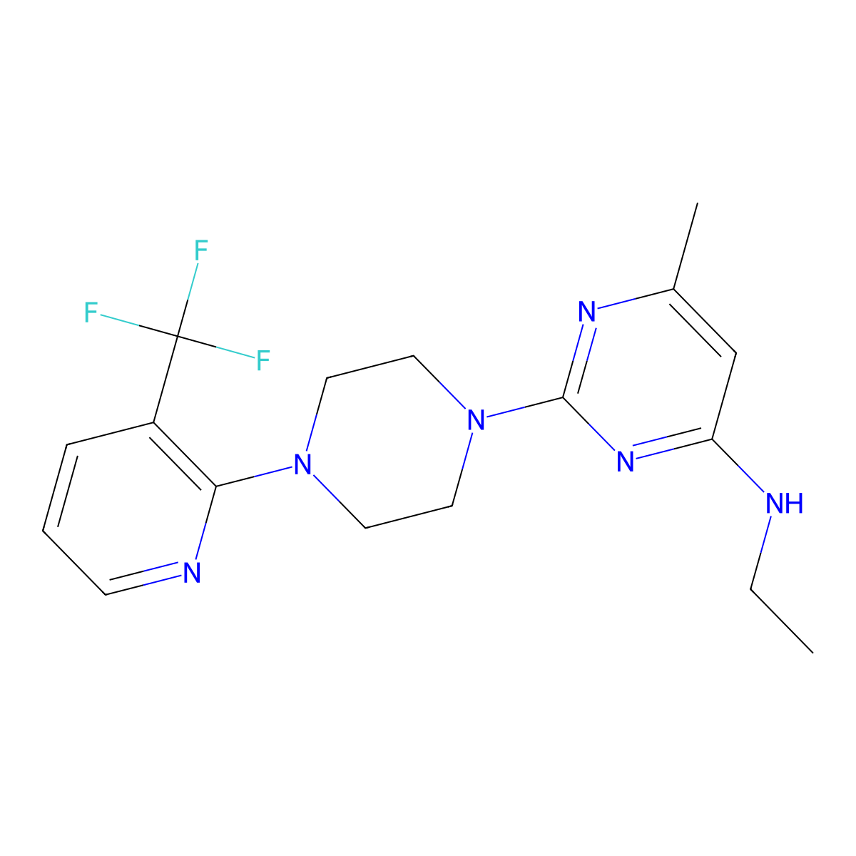 N-ethyl-6-methyl-2-{4-[3-(trifluoromethyl)pyridin-2-yl]piperazin-1-yl}pyrimidin-4-amine molecular structure, CAS 2549052-67-5