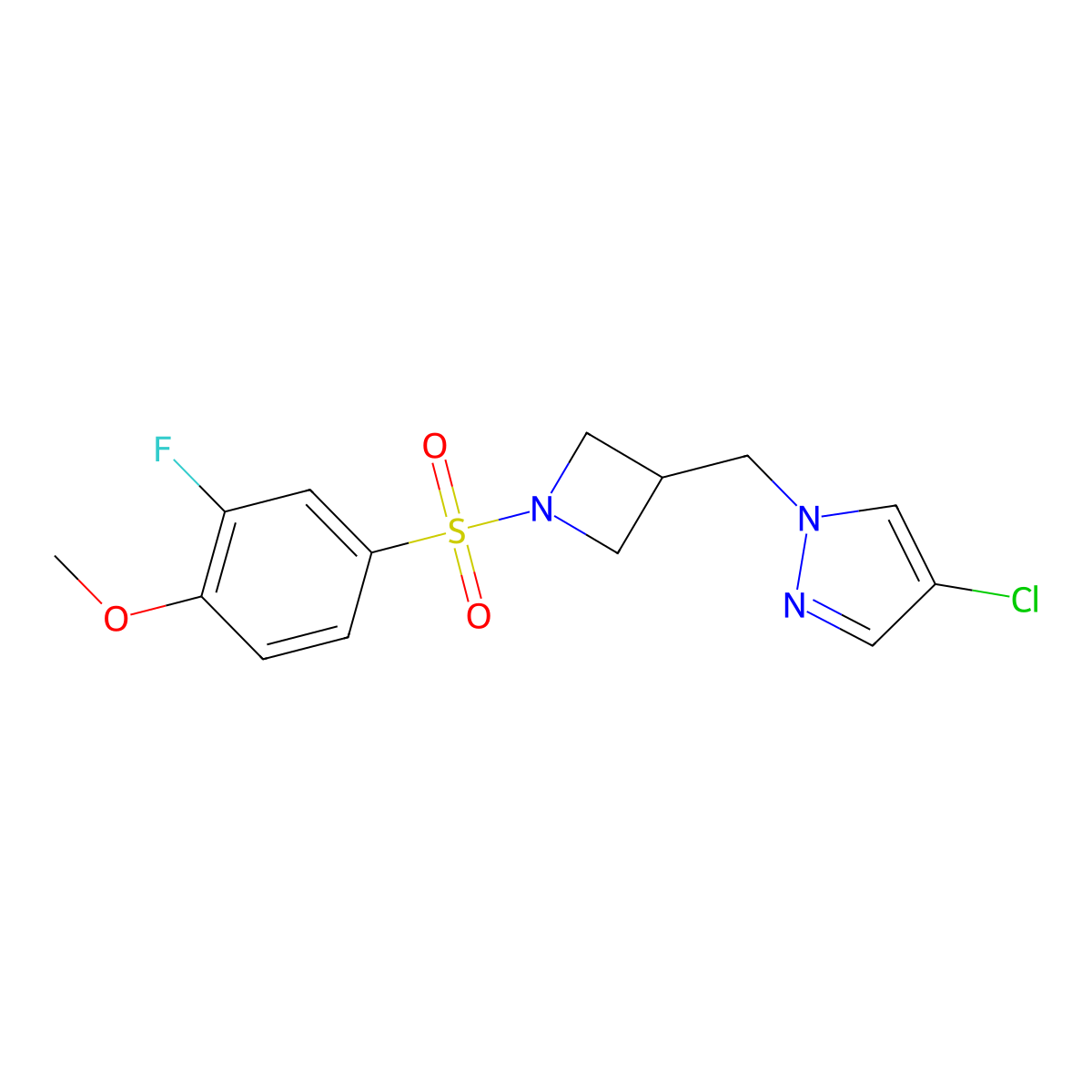 4-chloro-1-{[1-(3-fluoro-4-methoxybenzenesulfonyl)azetidin-3-yl]methyl}-1H-pyrazole molecular structure, CAS 2549052-82-4
