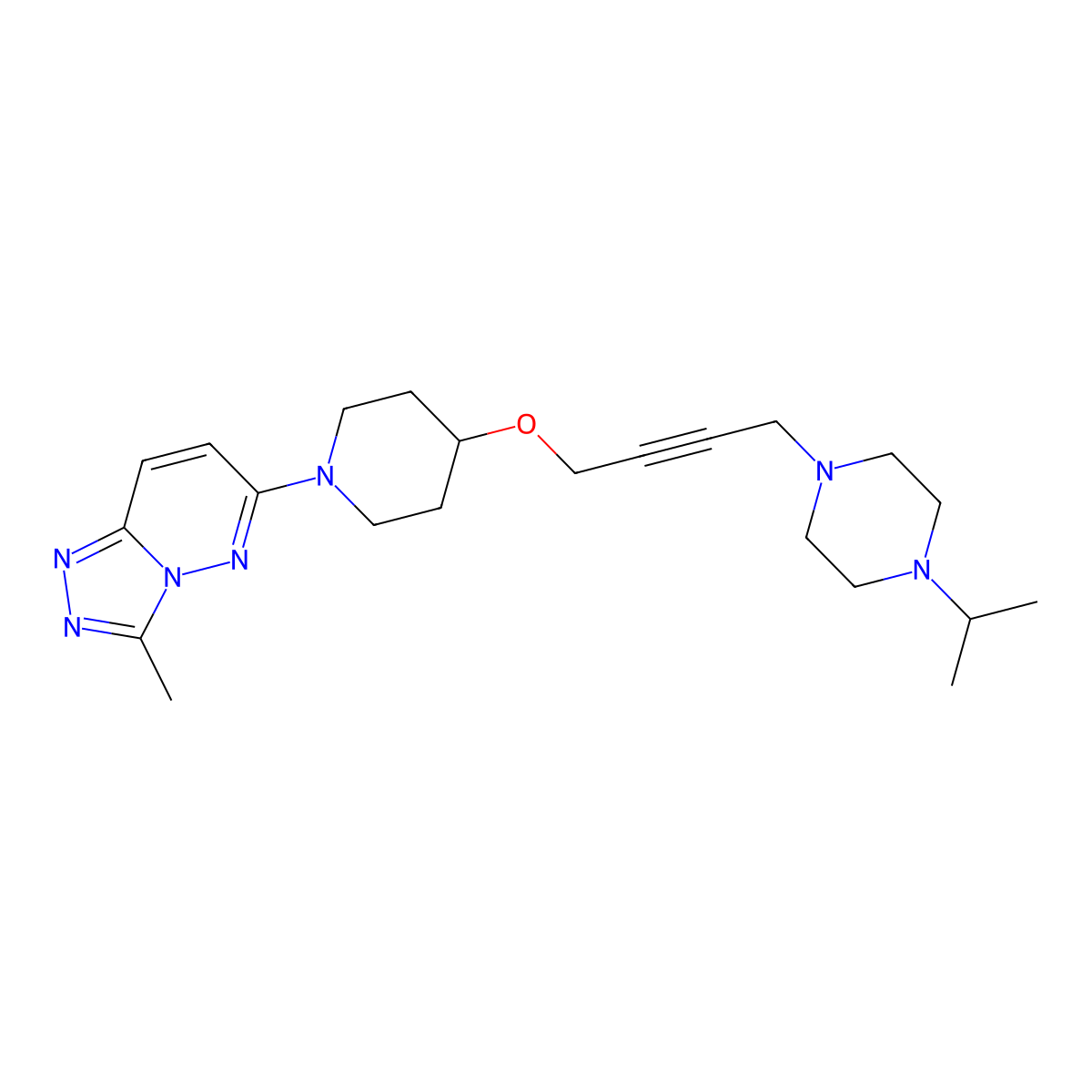 1-{4-[(1-{3-Methyl-[1,2,4]triazolo[4,3-b]pyridazin-6-yl}piperidin-4-yl)oxy]but-2-yn-1-yl}-4-(propan-2-yl)piperazine molecular structure, CAS 2549052-83-5